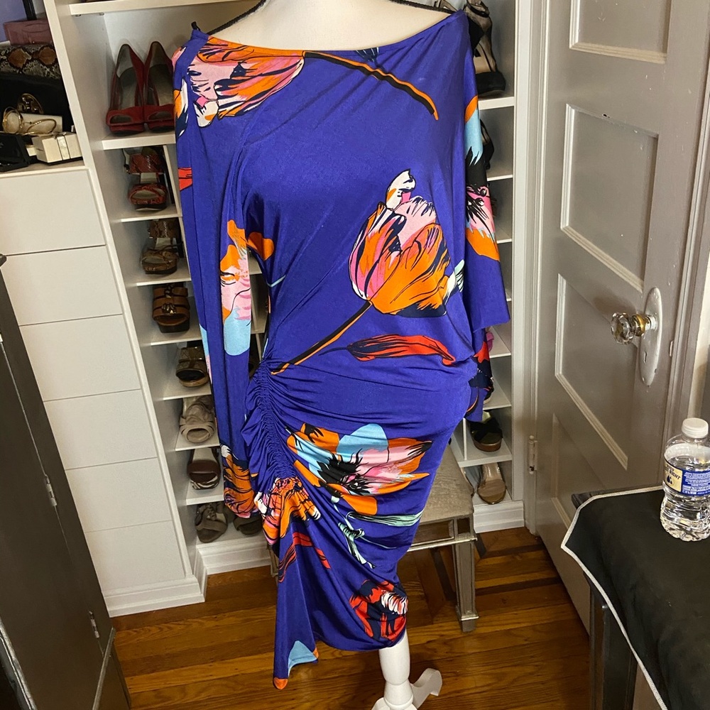 Colorful flower print mini dress